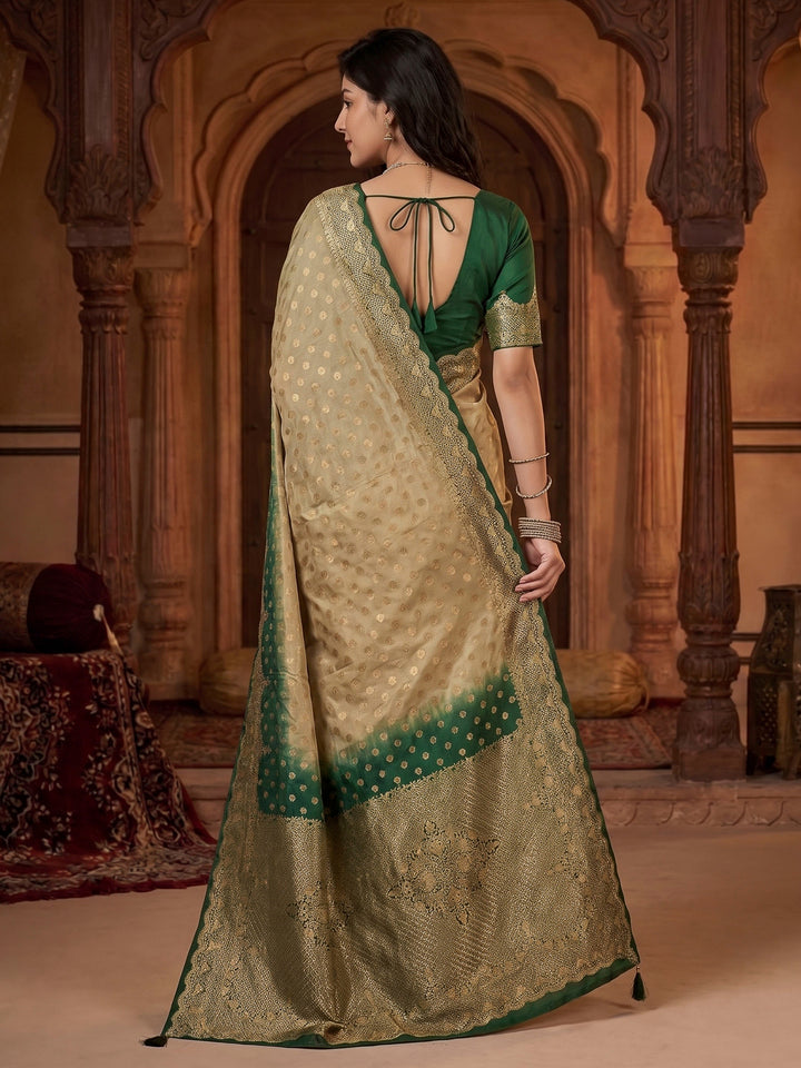 Bottle Green Satin Woven Saree