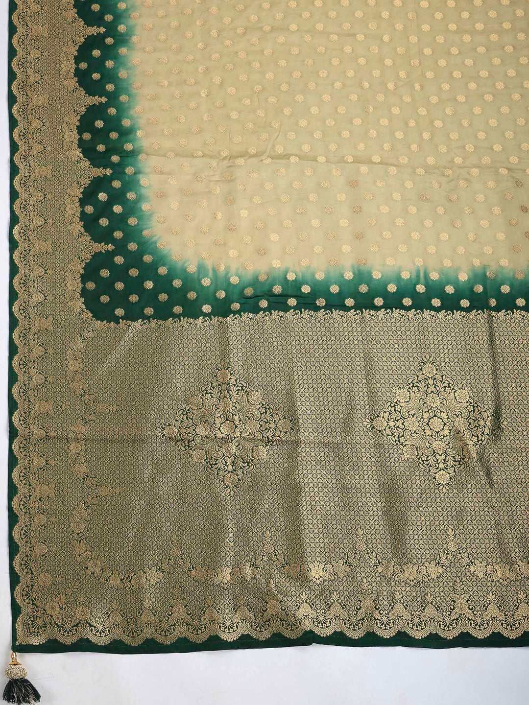 Bottle Green Satin Woven Saree