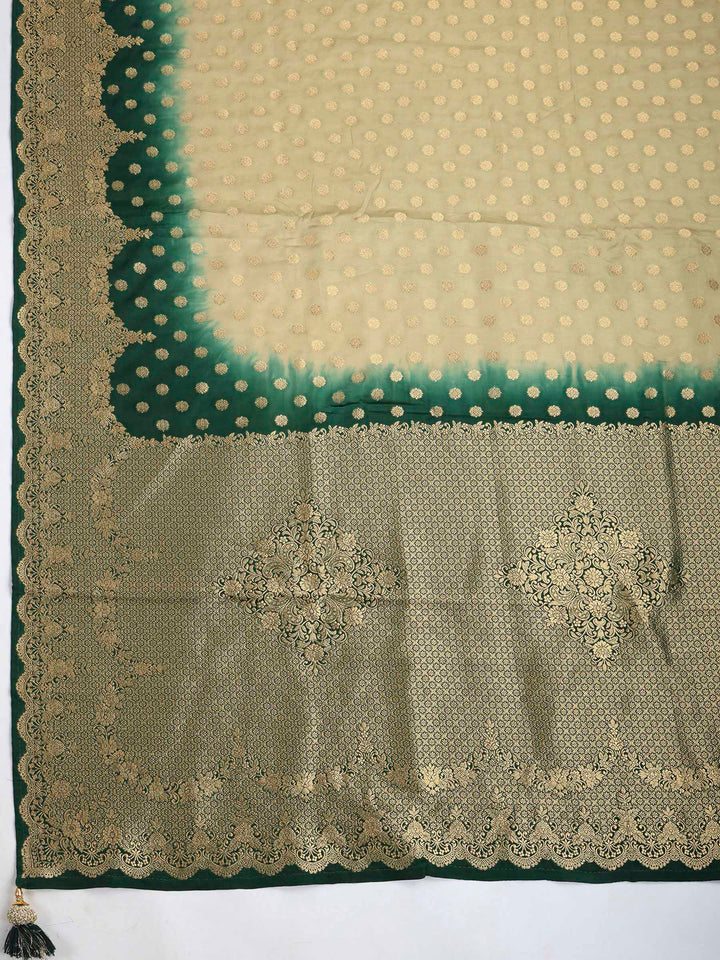 Bottle Green Satin Woven Saree
