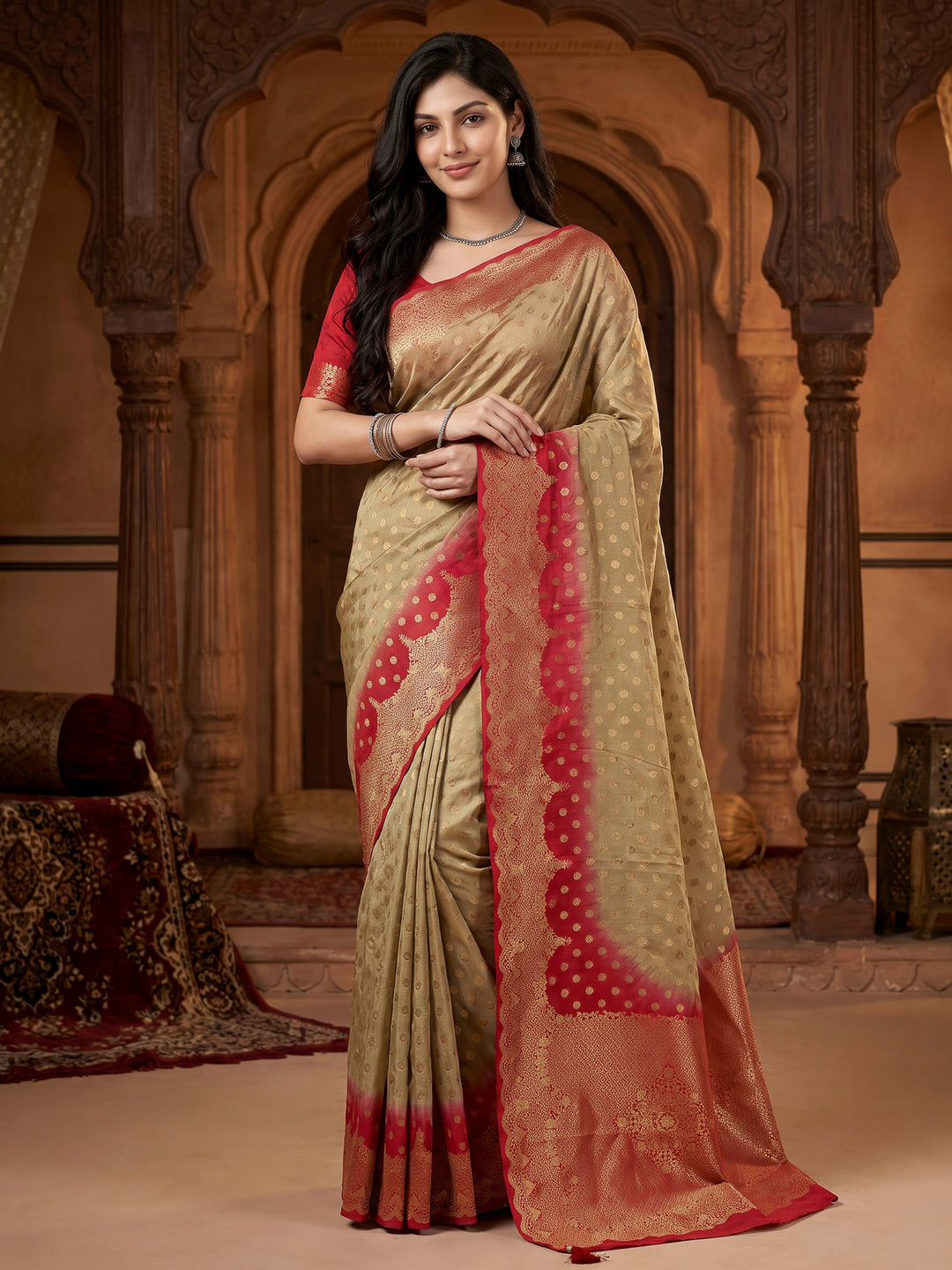 Rani Satin Woven Saree