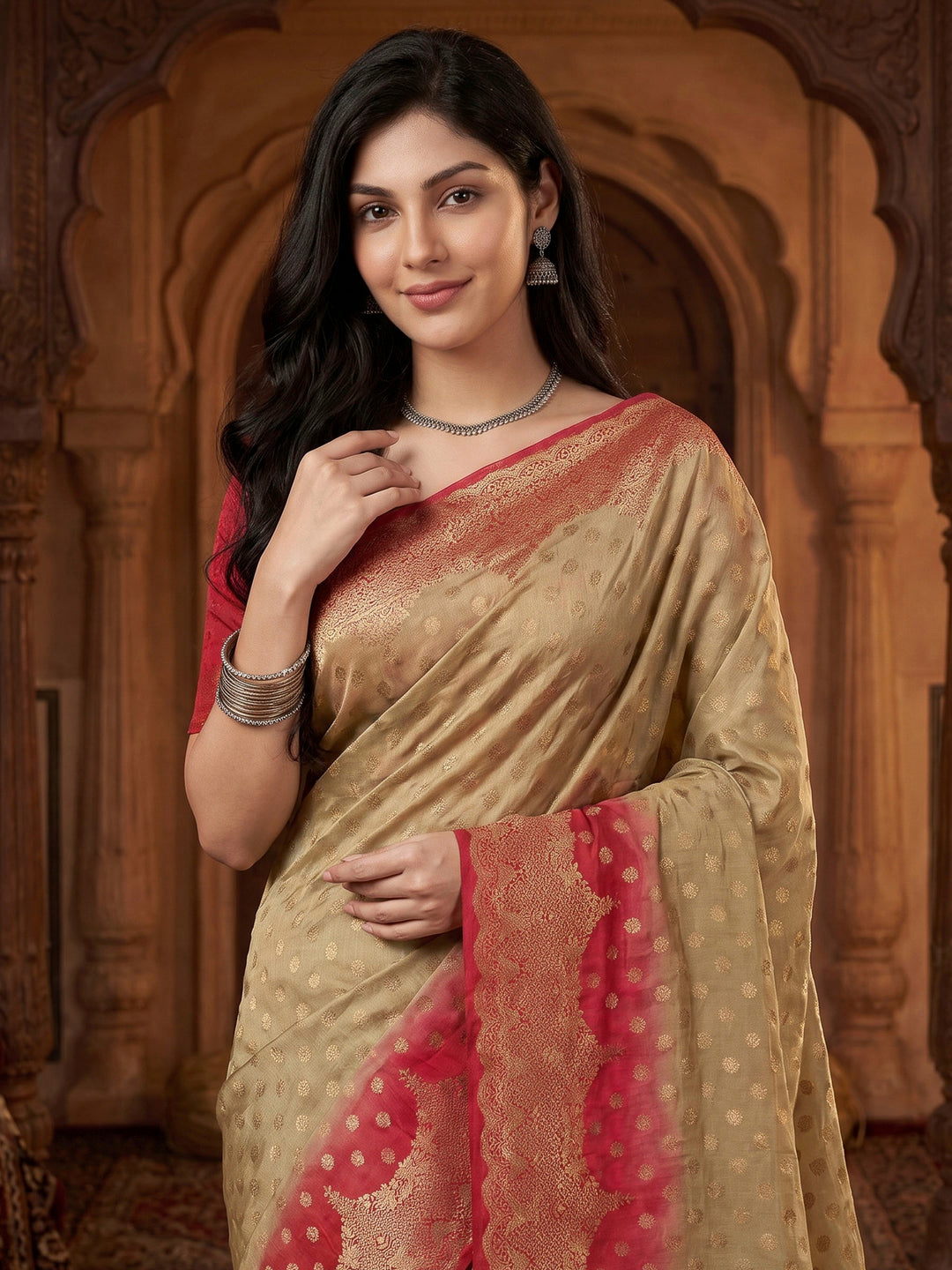 Rani Satin Woven Saree
