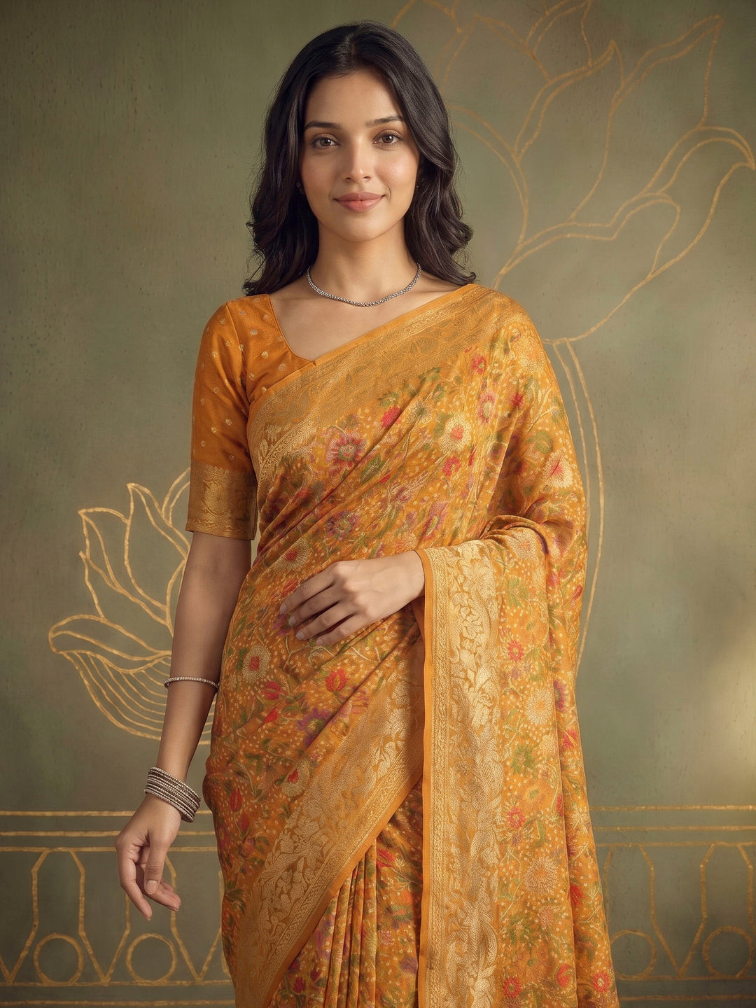 Mustard Georgette Woven Saree