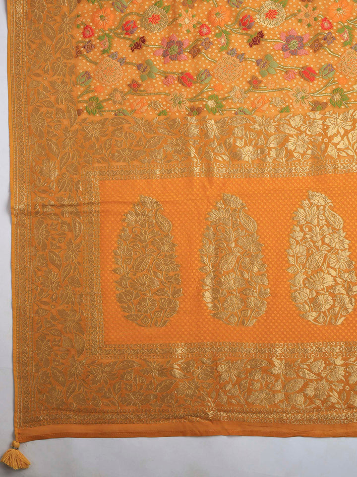 Mustard Georgette Woven Saree