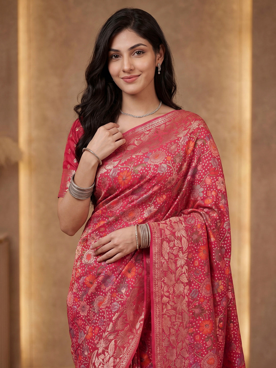 Rani Georgette Woven Saree
