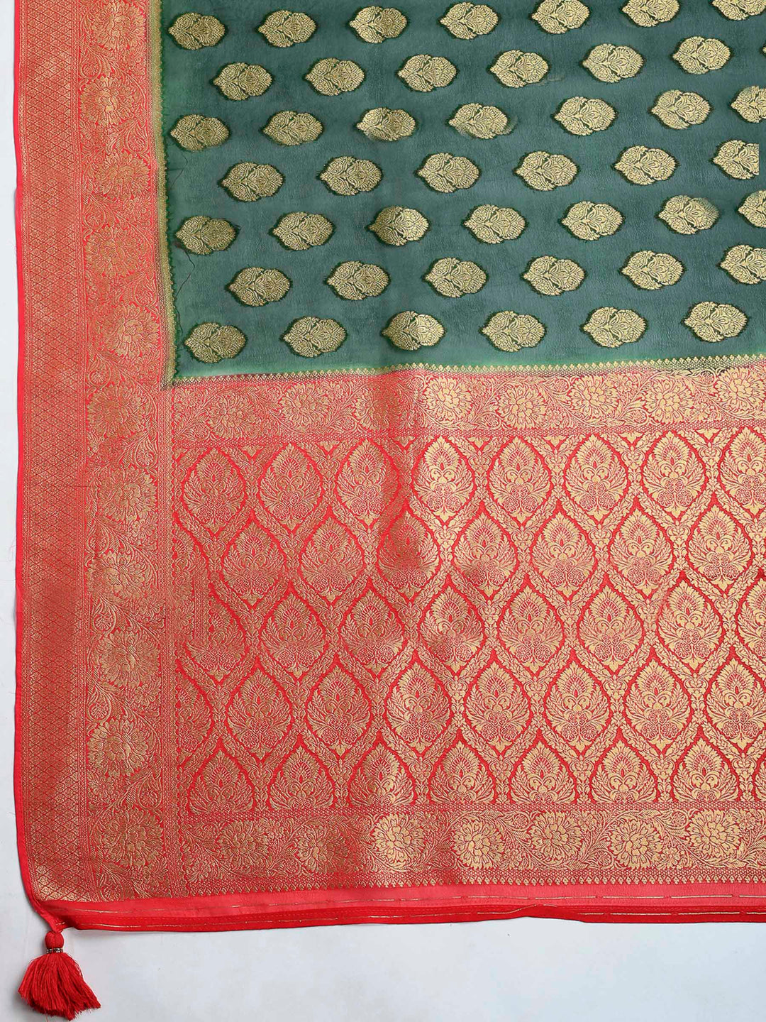 Bottle Green Georgette Woven Saree