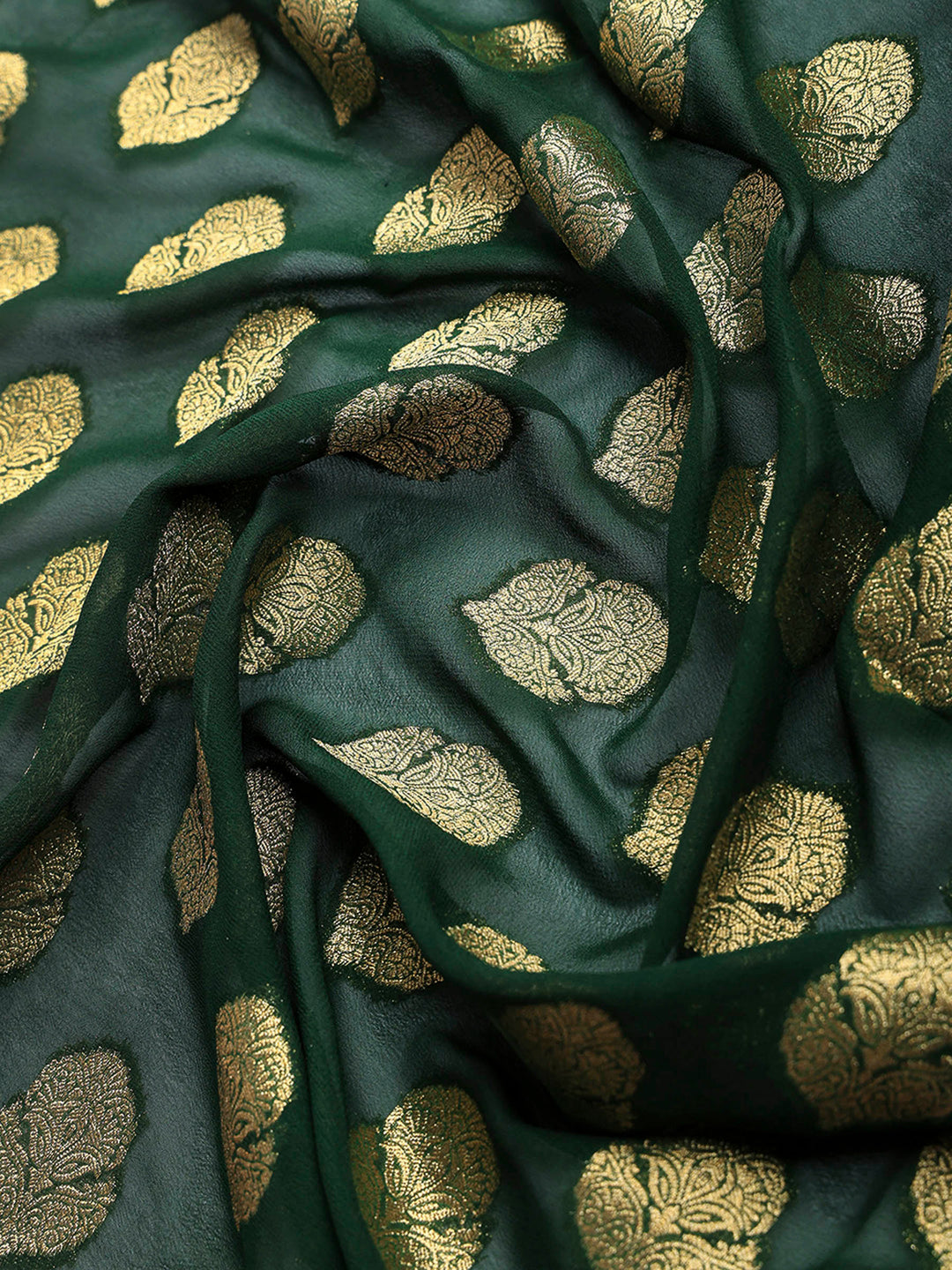 Bottle Green Georgette Woven Saree