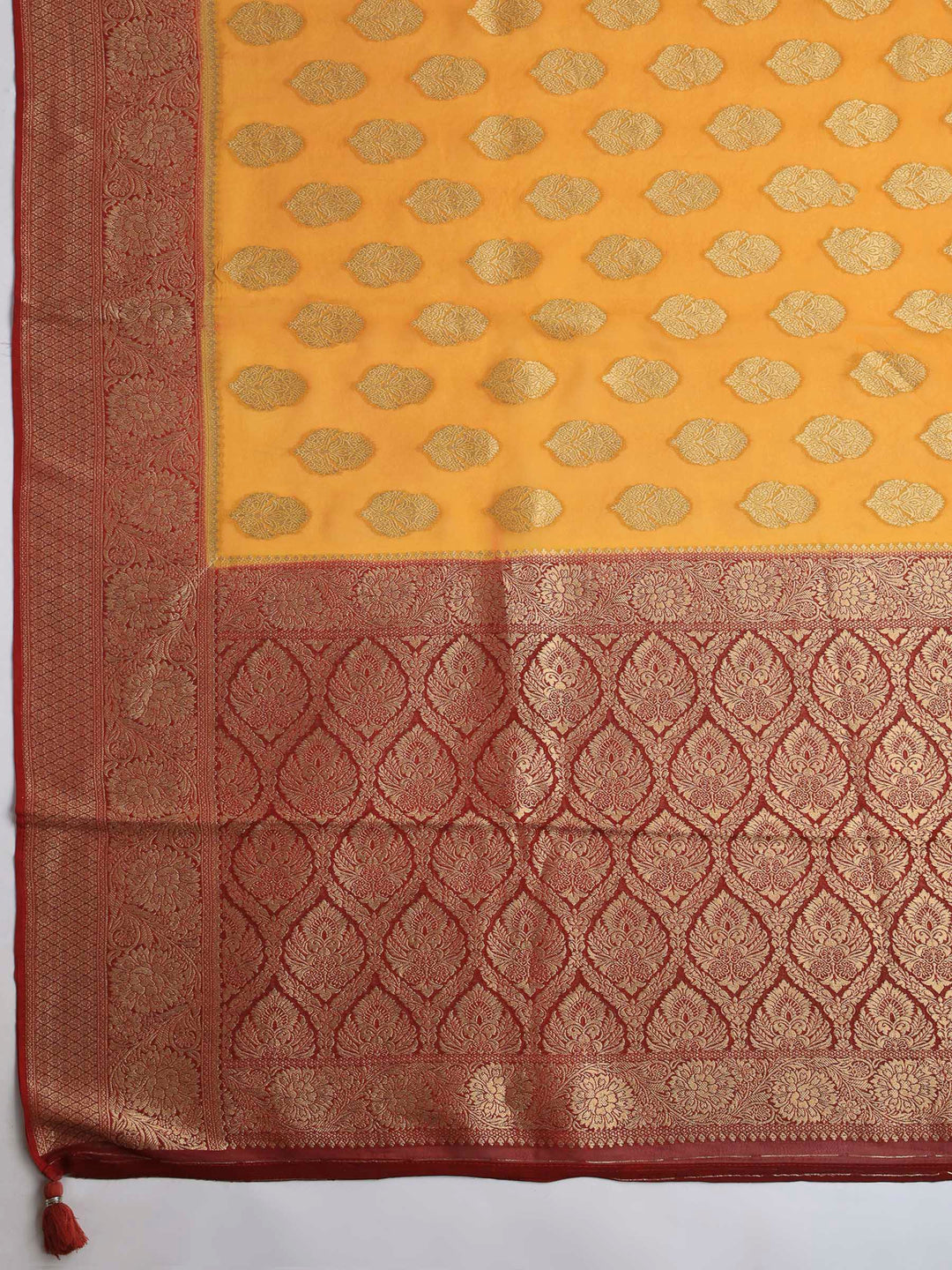 Mustard Georgette Woven Saree