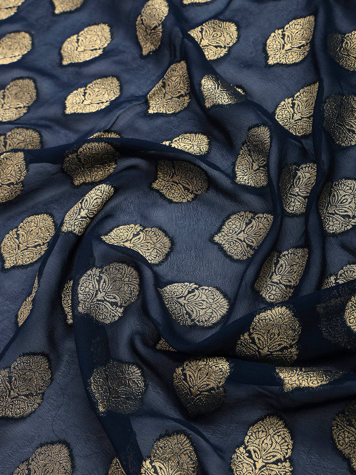 Navy Blue Georgette Woven Saree