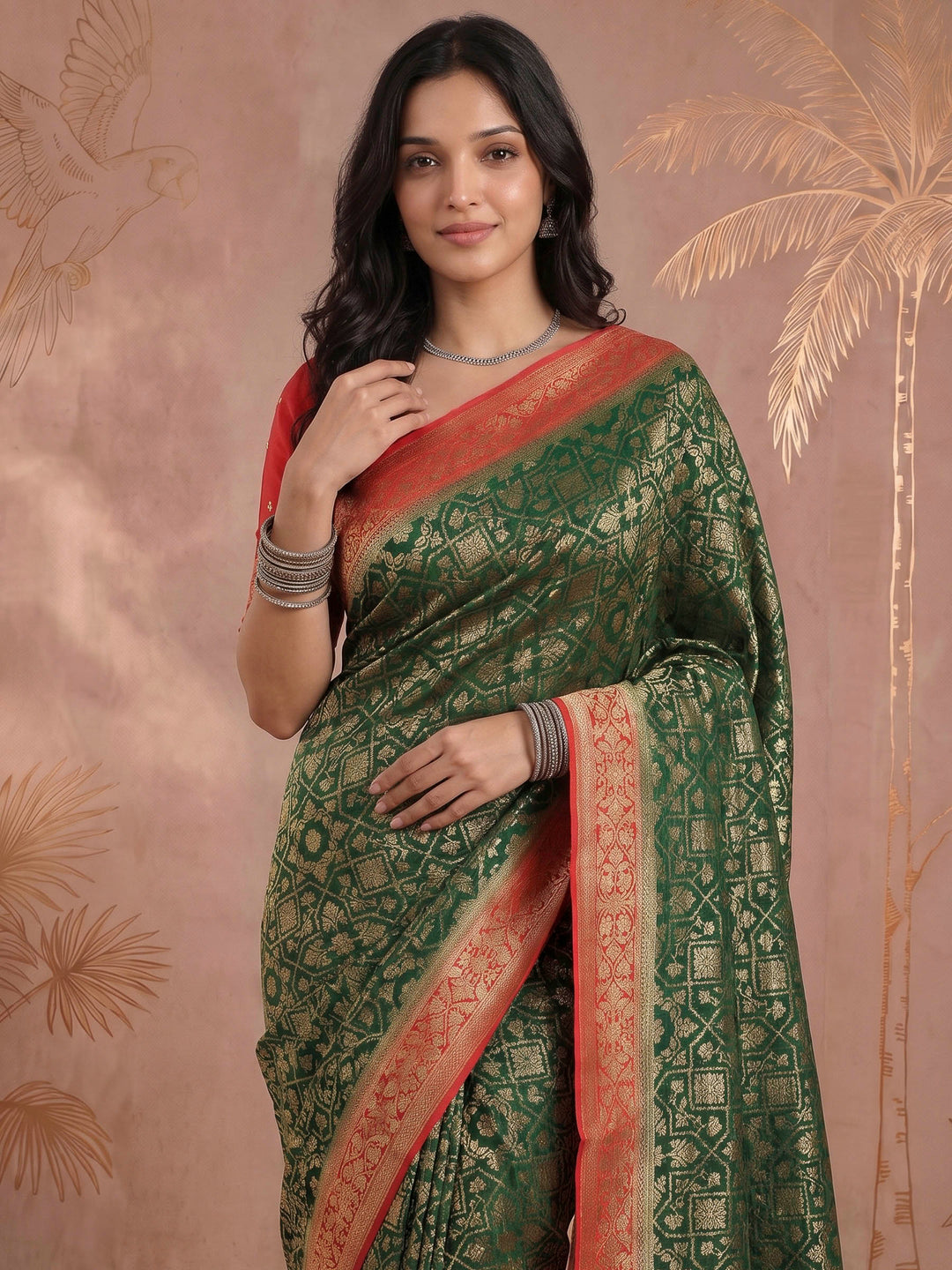Bottle Green Georgette Plain Saree