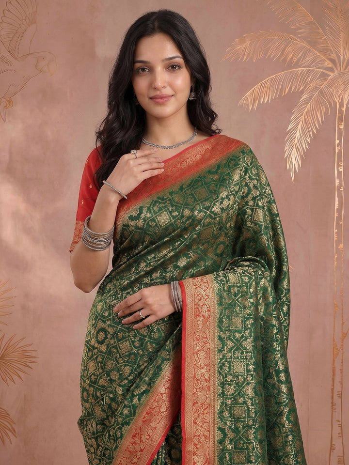 Bottle Green Georgette Plain Saree
