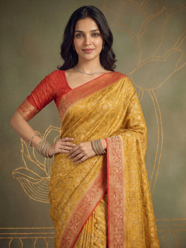 Mustard Georgette Plain Saree