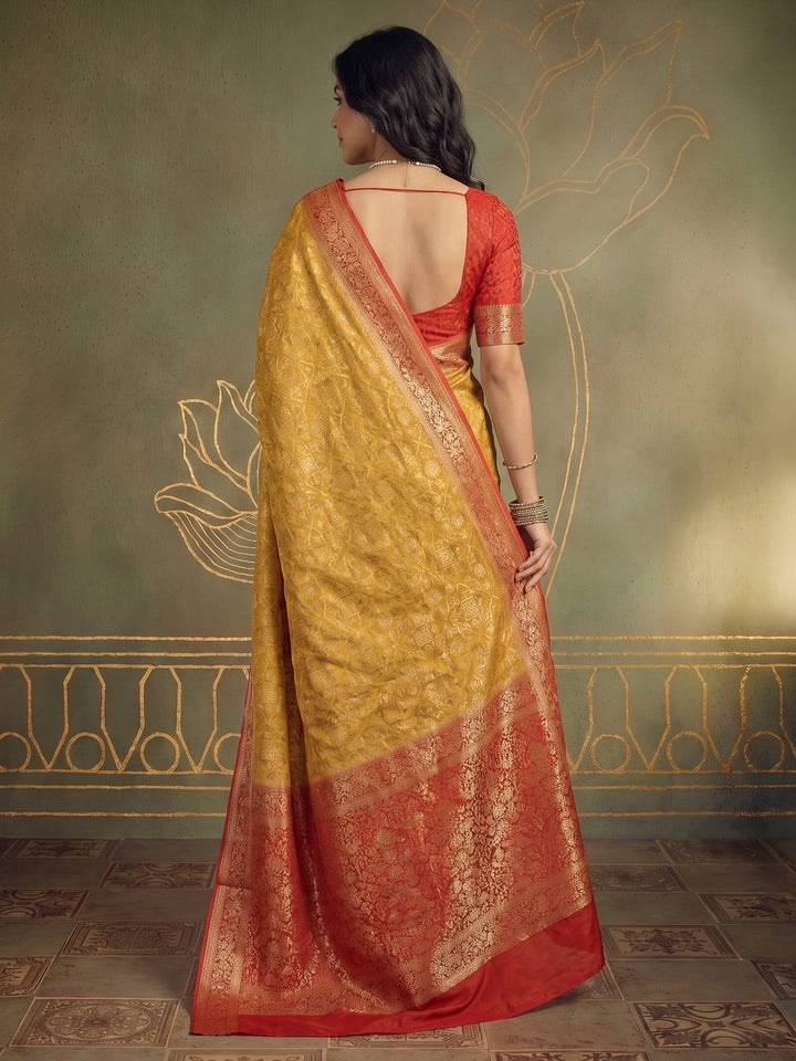 Mustard Georgette Plain Saree