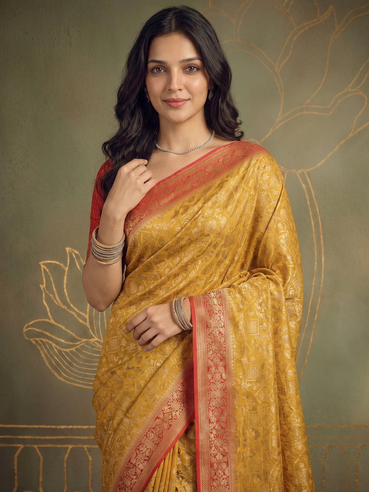 Mustard Georgette Plain Saree