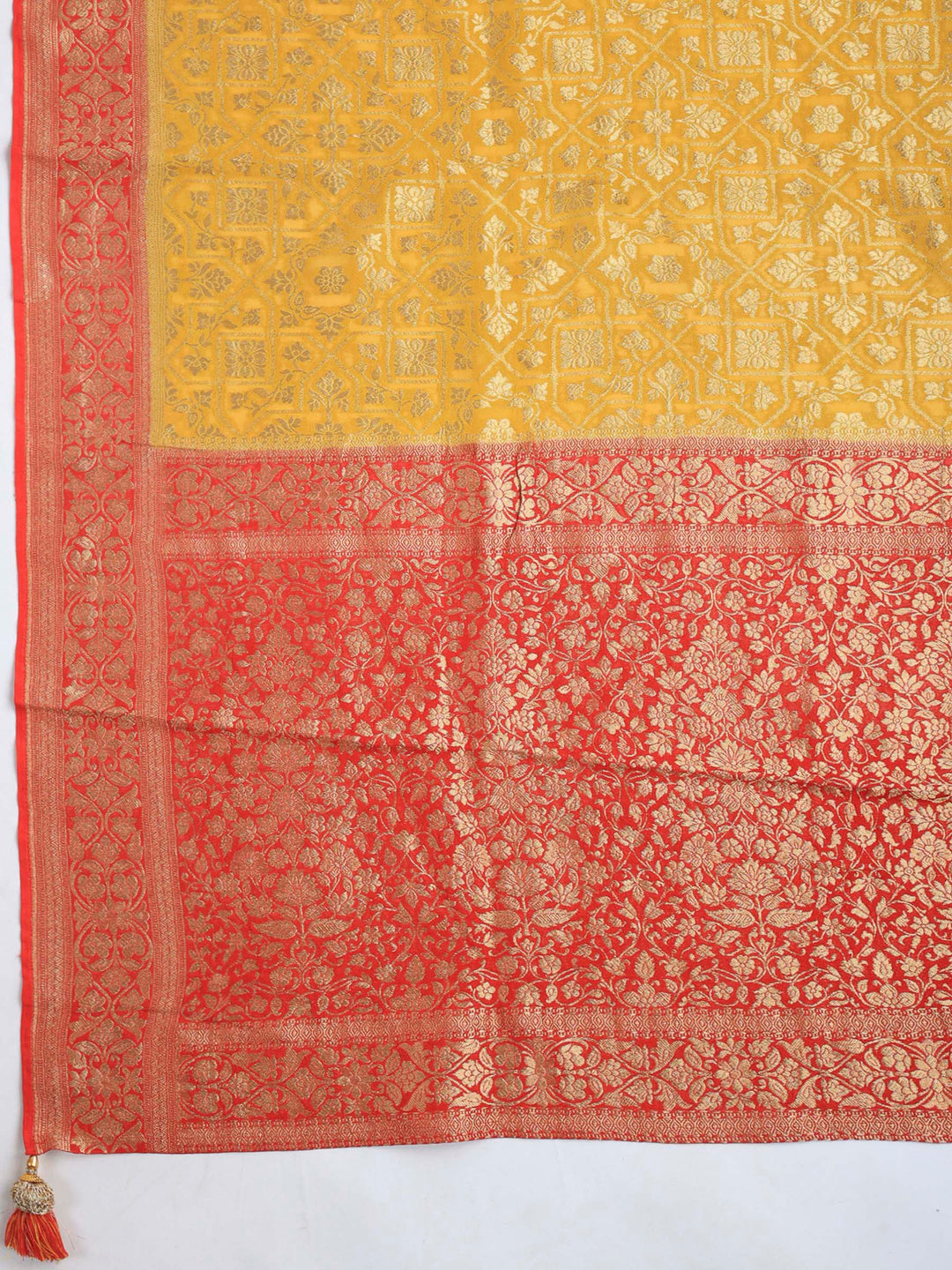 Mustard Georgette Plain Saree