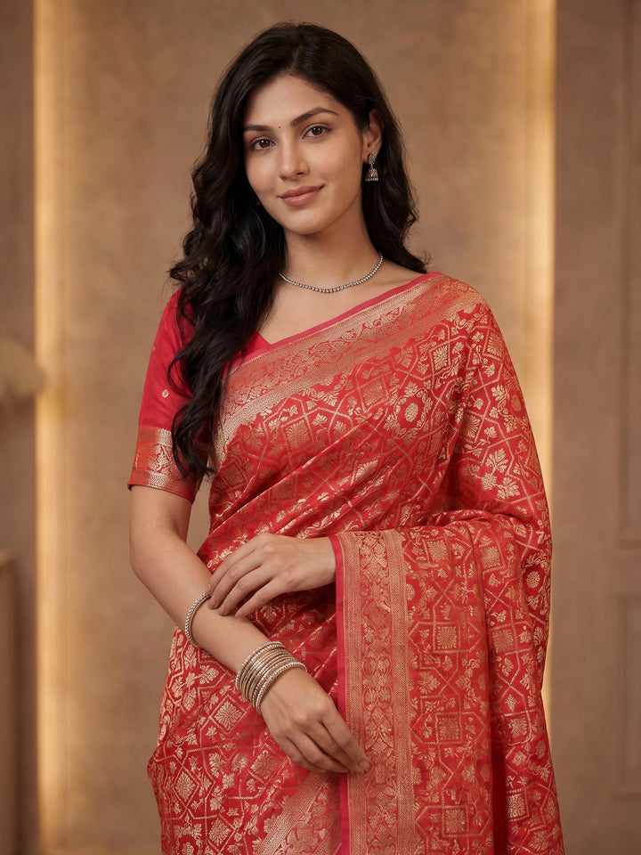 Red Georgette Plain Saree