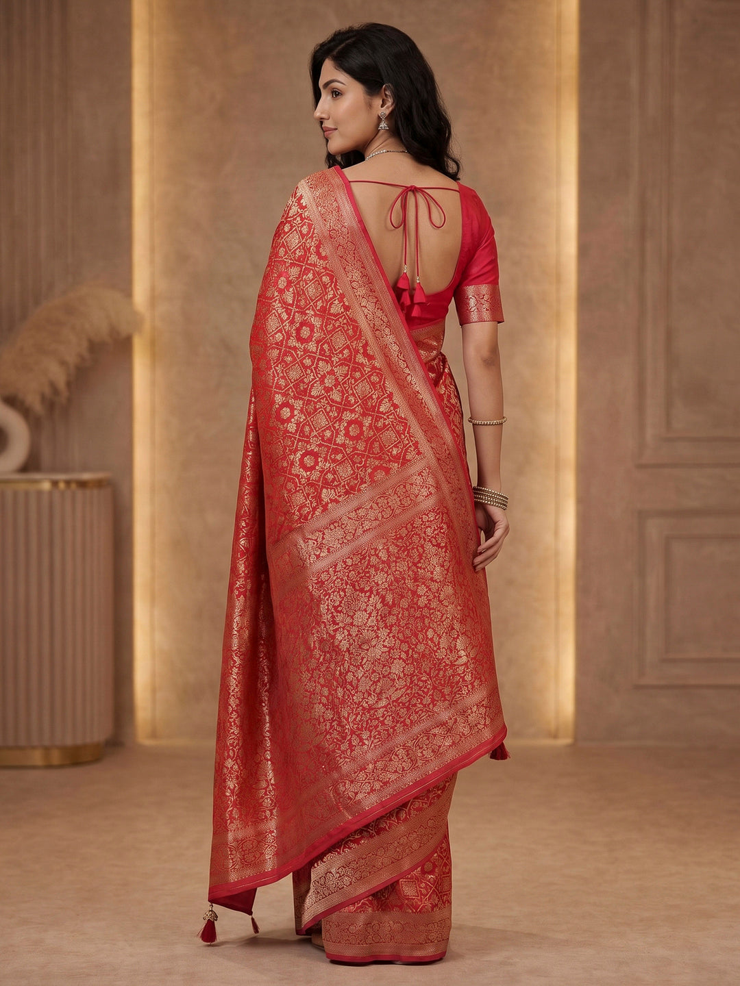 Red Georgette Plain Saree