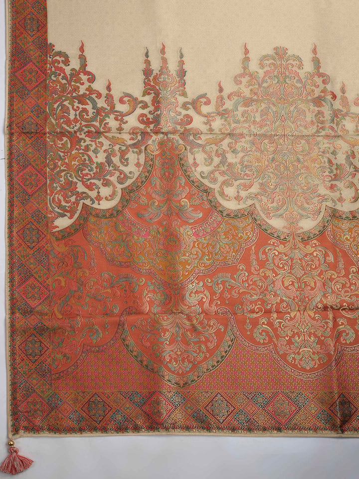 Beige Satin Woven Saree