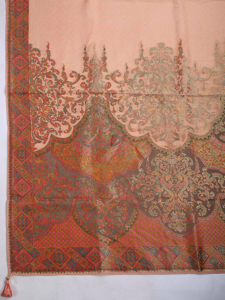 Peach Satin Woven Saree
