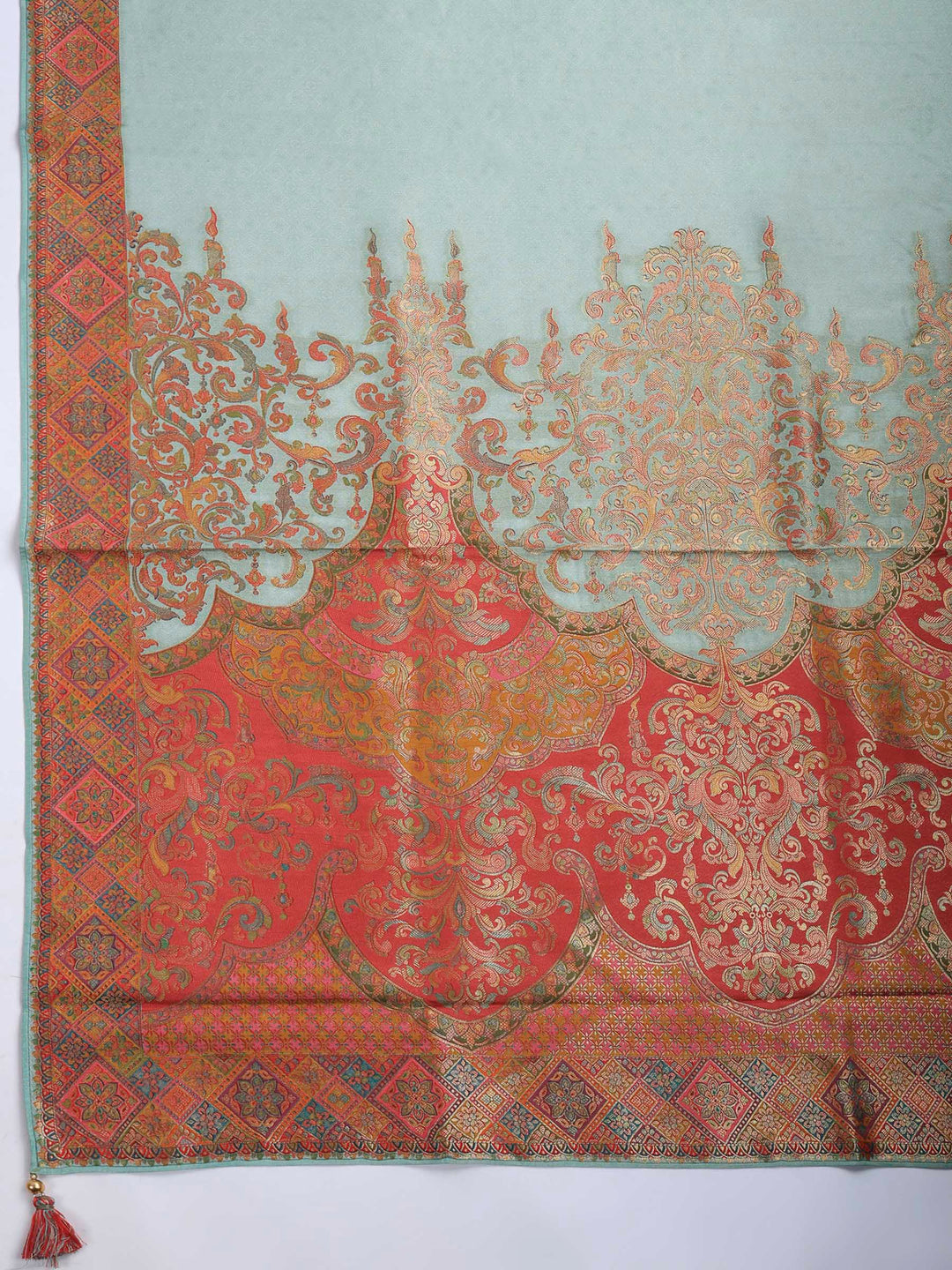 Sea Green Satin Woven Saree
