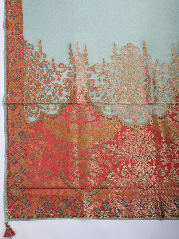 Sea Green Satin Woven Saree