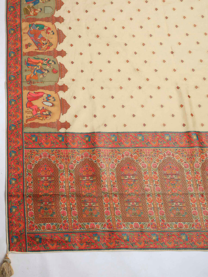 Beige Dola Silk Woven Saree
