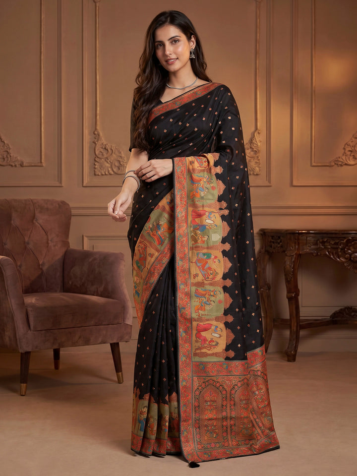 Black Dola Silk Woven Saree