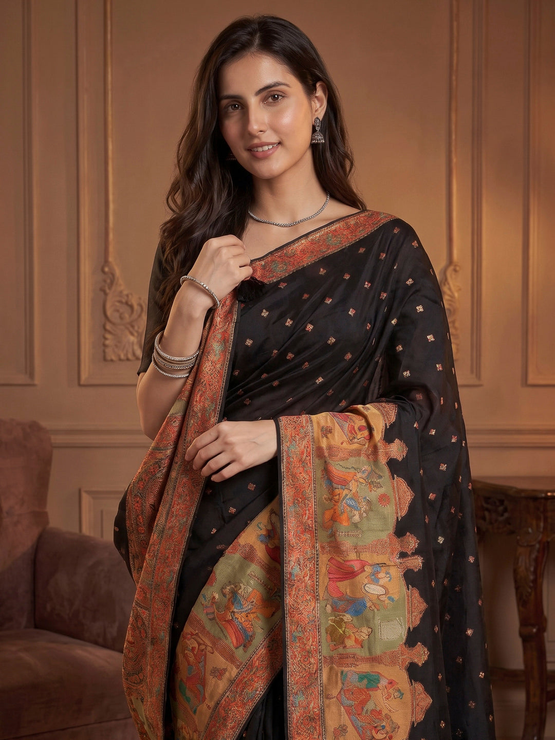 Black Dola Silk Woven Saree