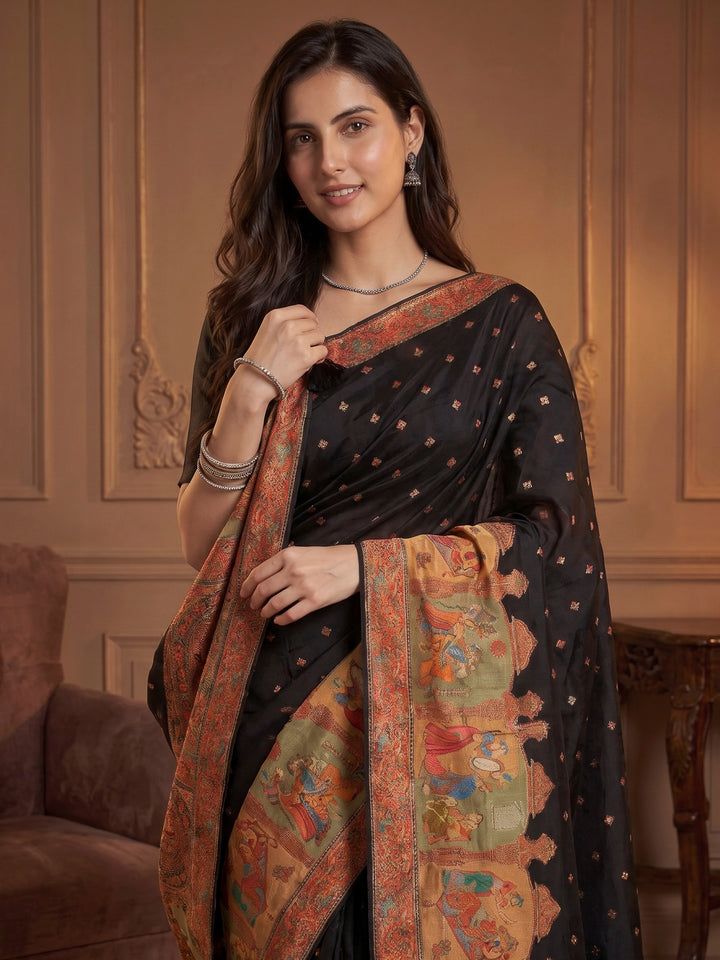 Black Dola Silk Woven Saree