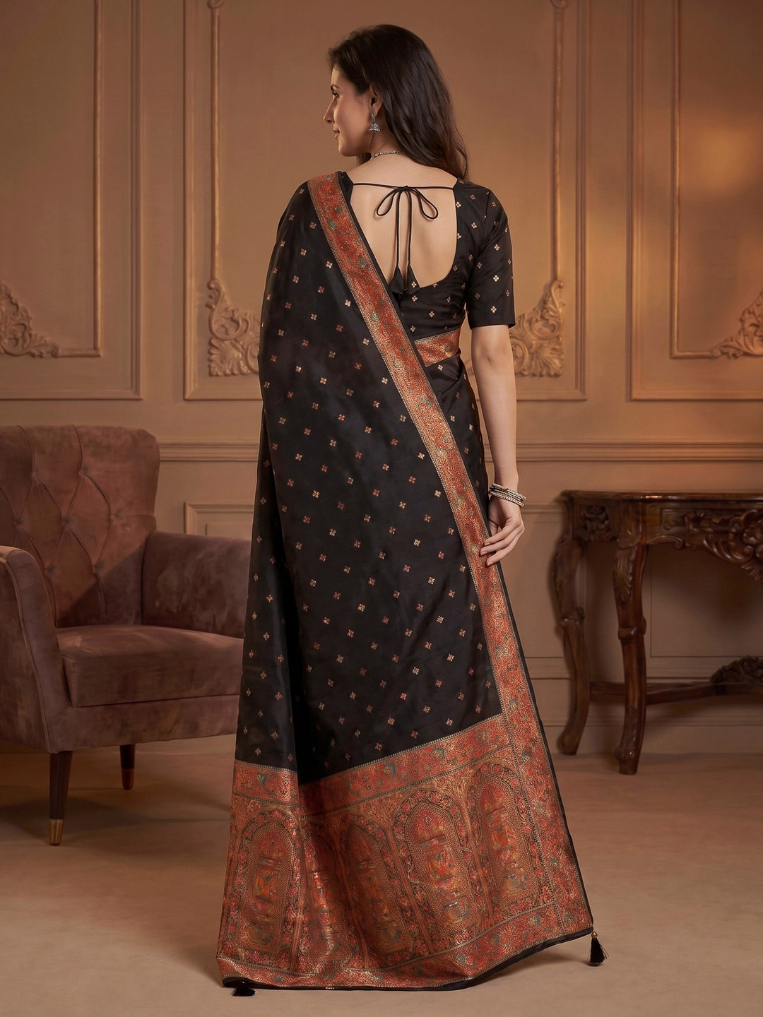 Black Dola Silk Woven Saree