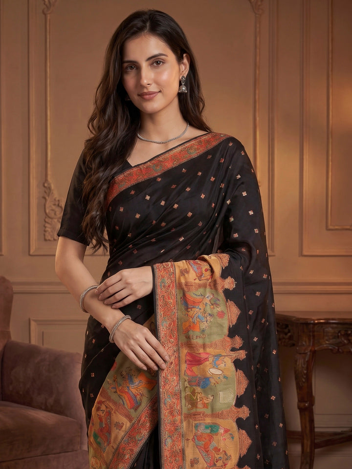 Black Dola Silk Woven Saree