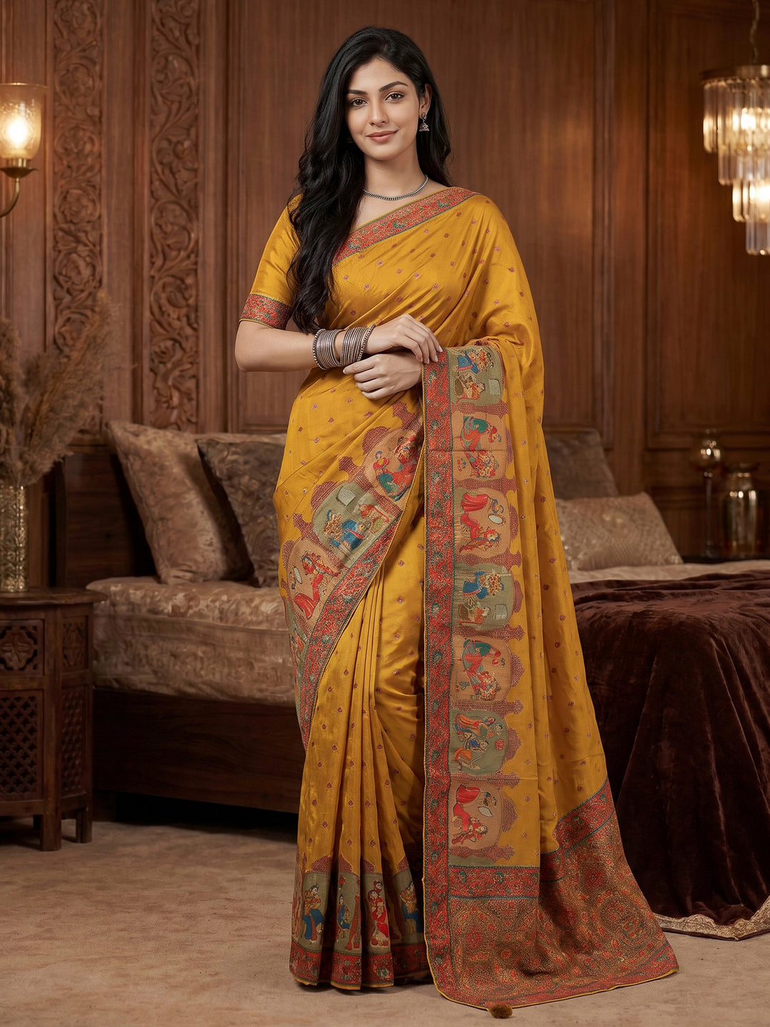 Mustard Dola Silk Woven Saree