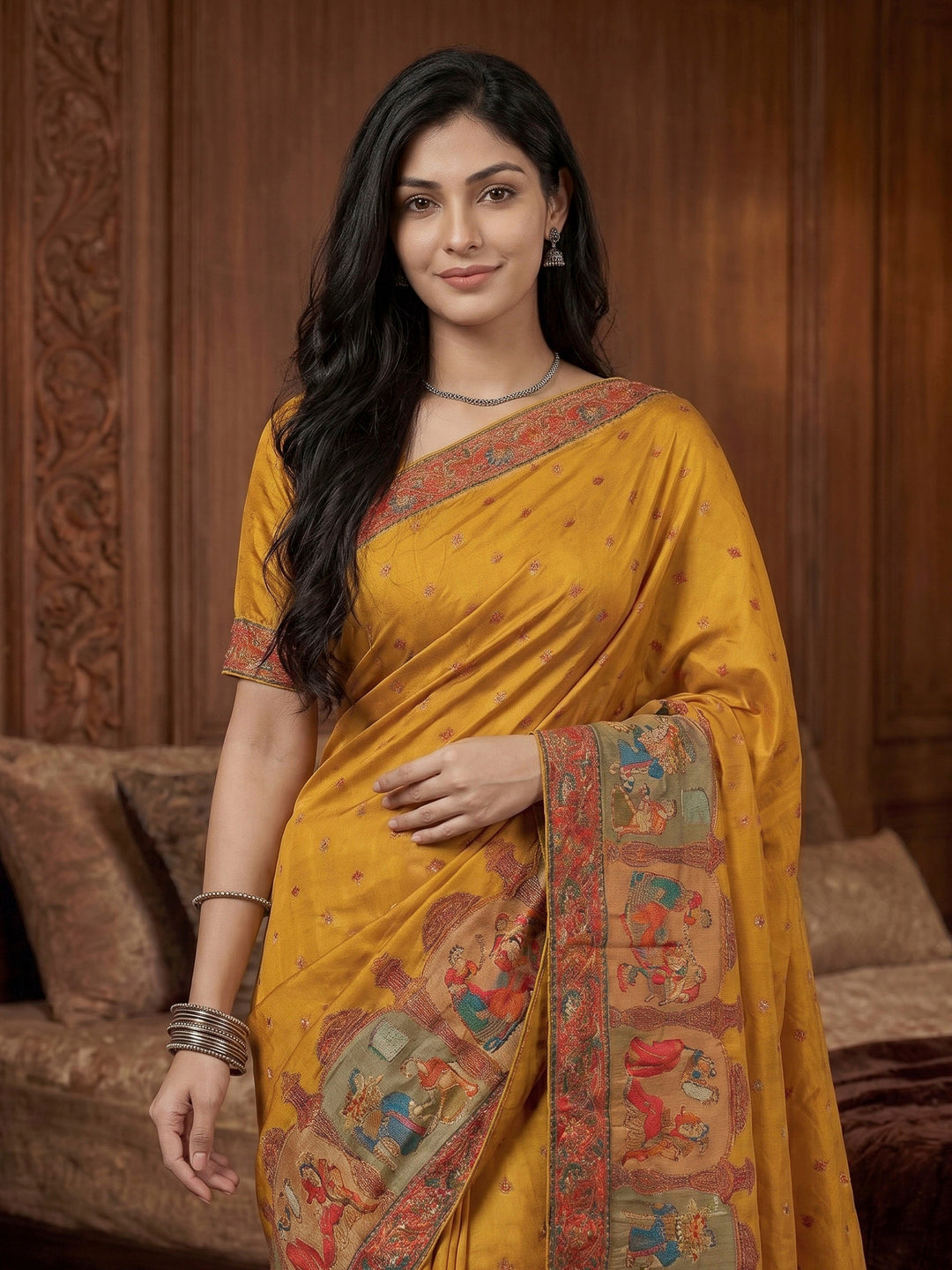 Mustard Dola Silk Woven Saree