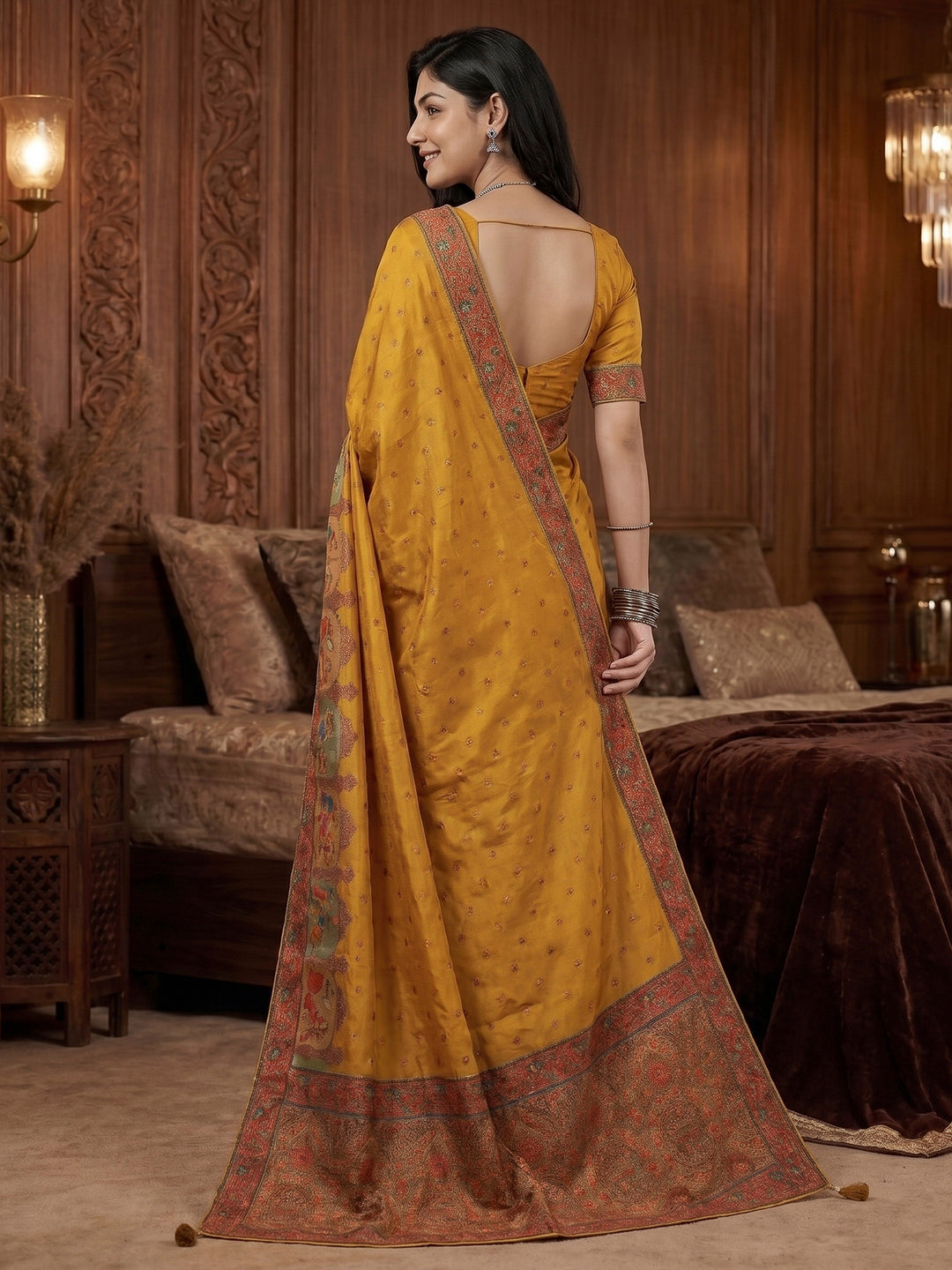 Mustard Dola Silk Woven Saree