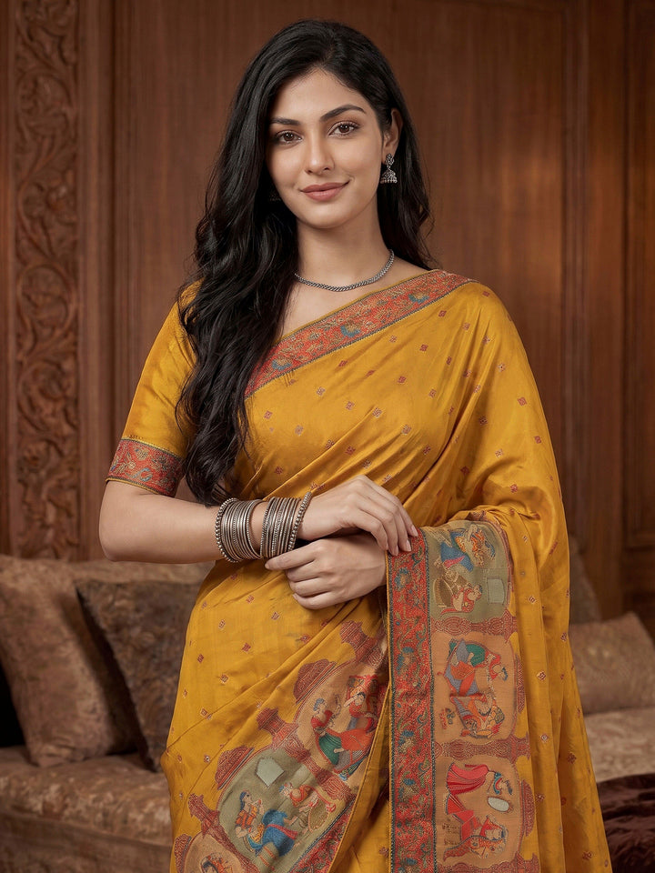 Mustard Dola Silk Woven Saree