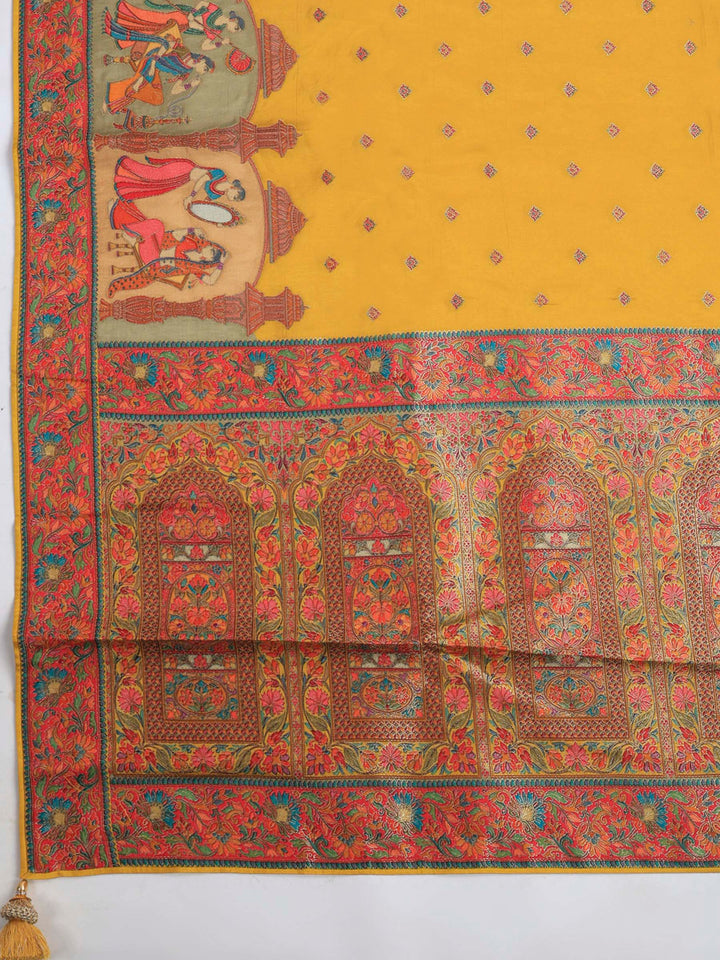 Mustard Dola Silk Woven Saree