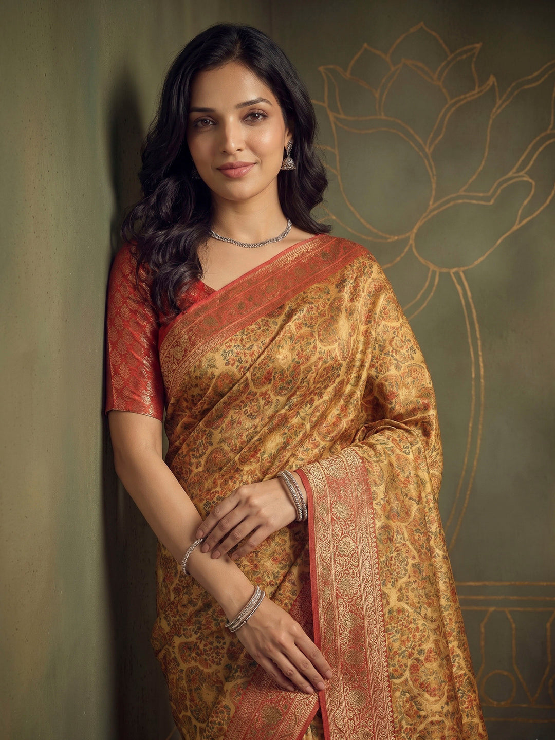 Mustard Tissue Plain Saree