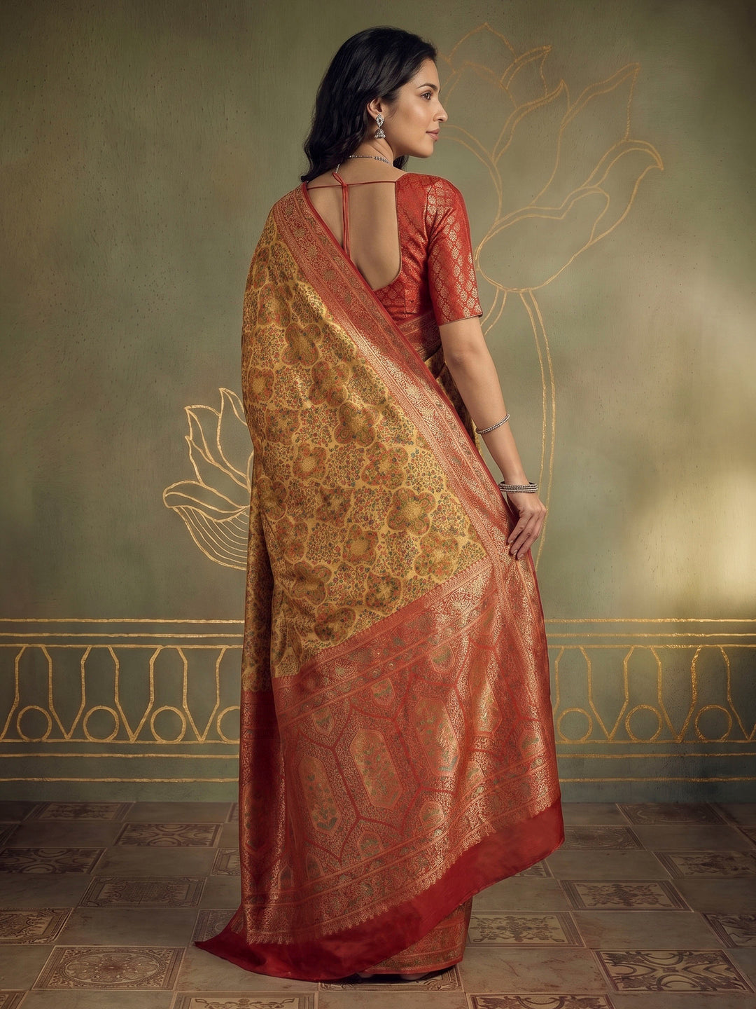 Mustard Tissue Plain Saree