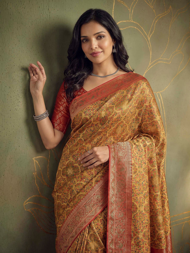 Mustard Tissue Plain Saree