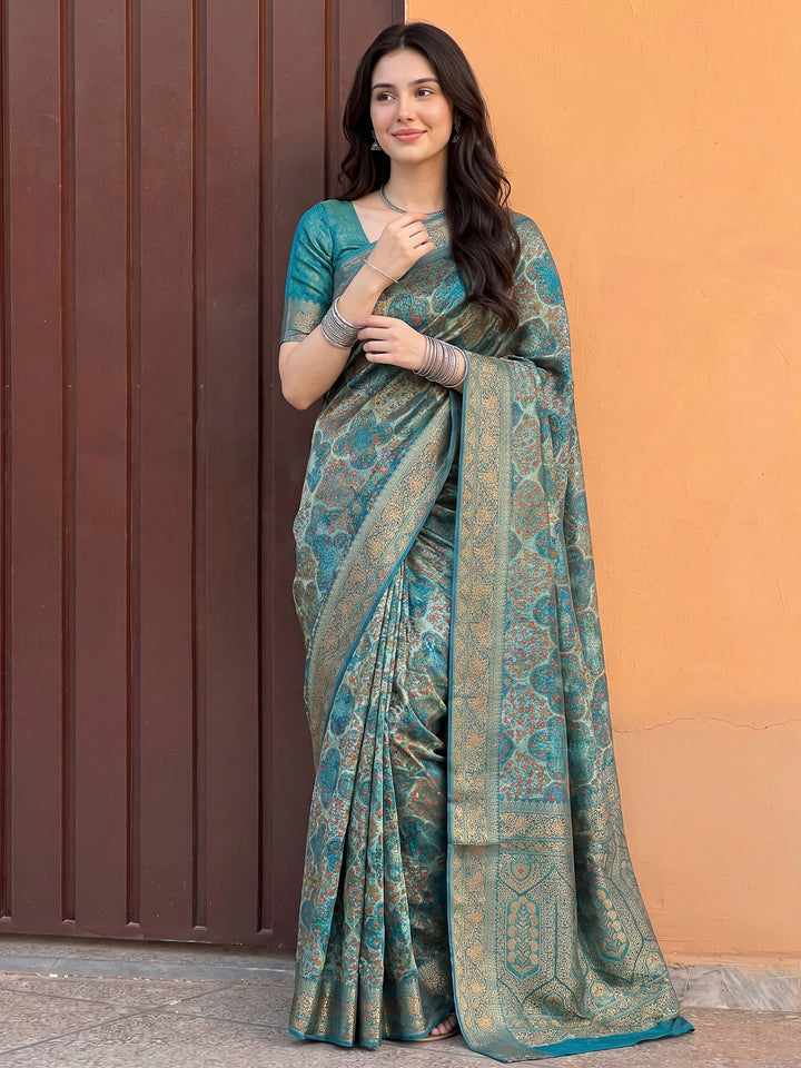 Sea Green Tissue Plain Saree