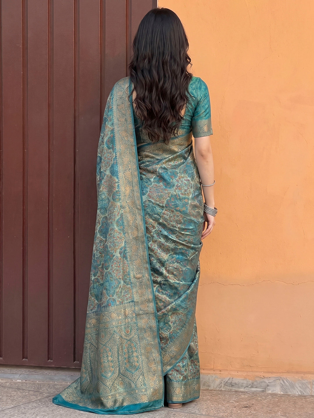 Sea Green Tissue Plain Saree