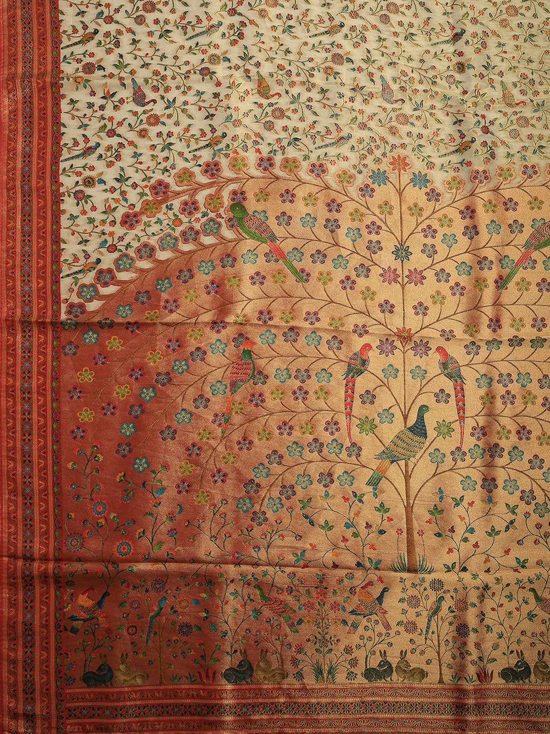 Beige Tissue Plain Saree