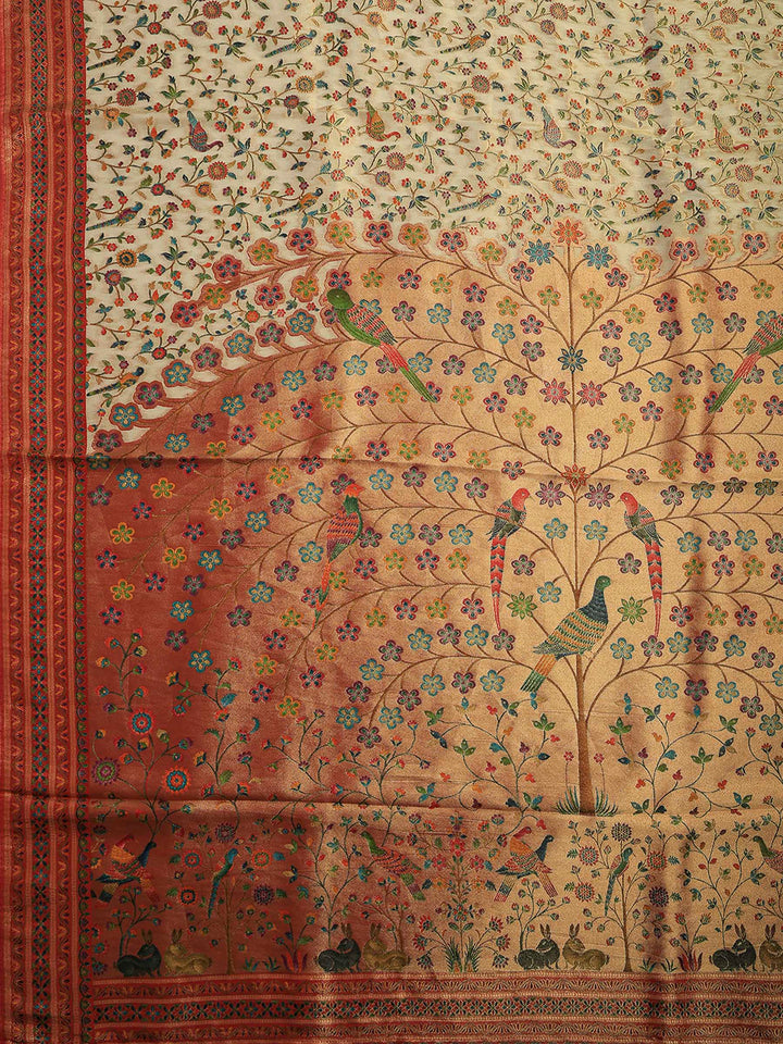 Beige Tissue Plain Saree
