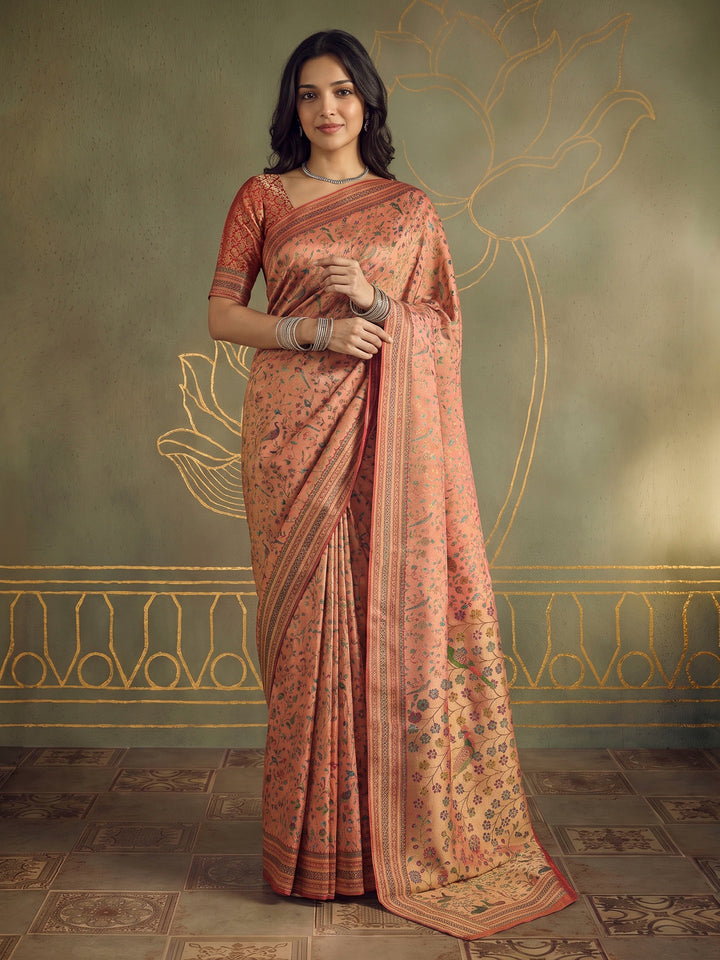Pink Tissue Plain Saree