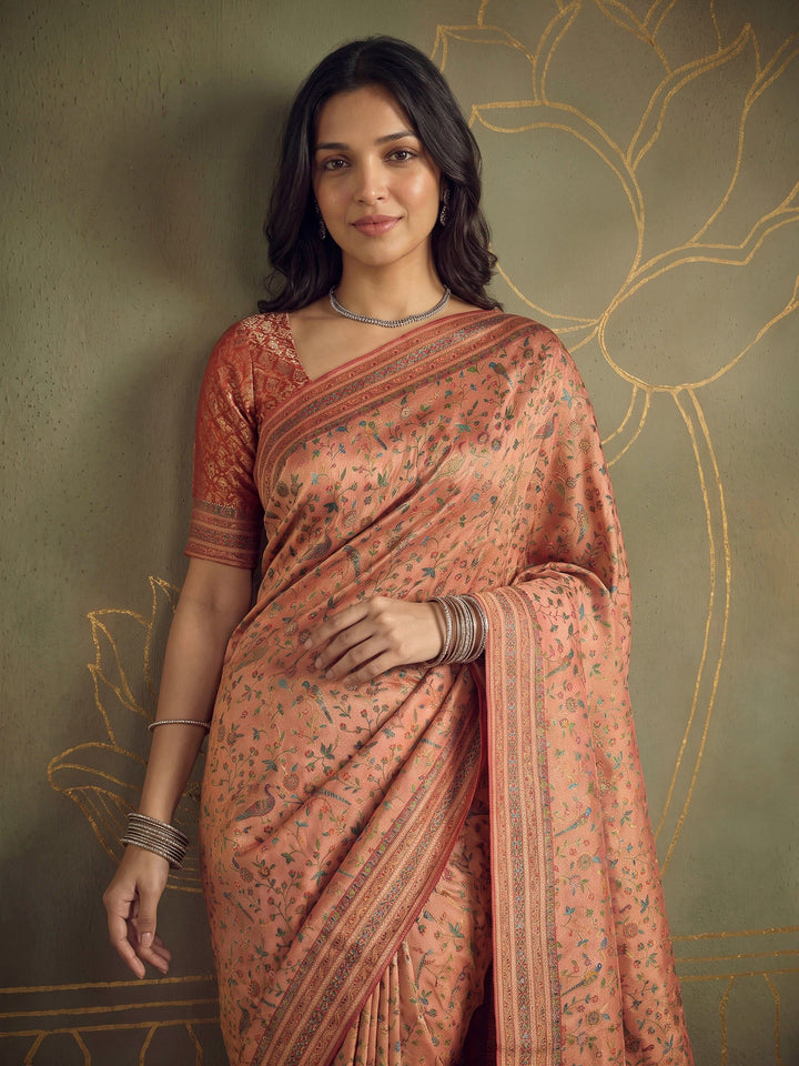 Pink Tissue Plain Saree