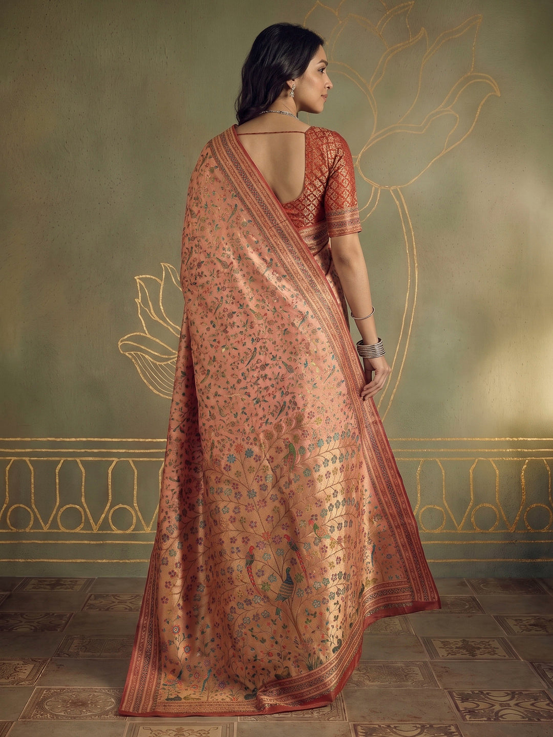 Pink Tissue Plain Saree