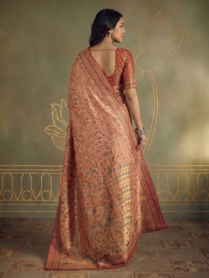 Pink Tissue Plain Saree
