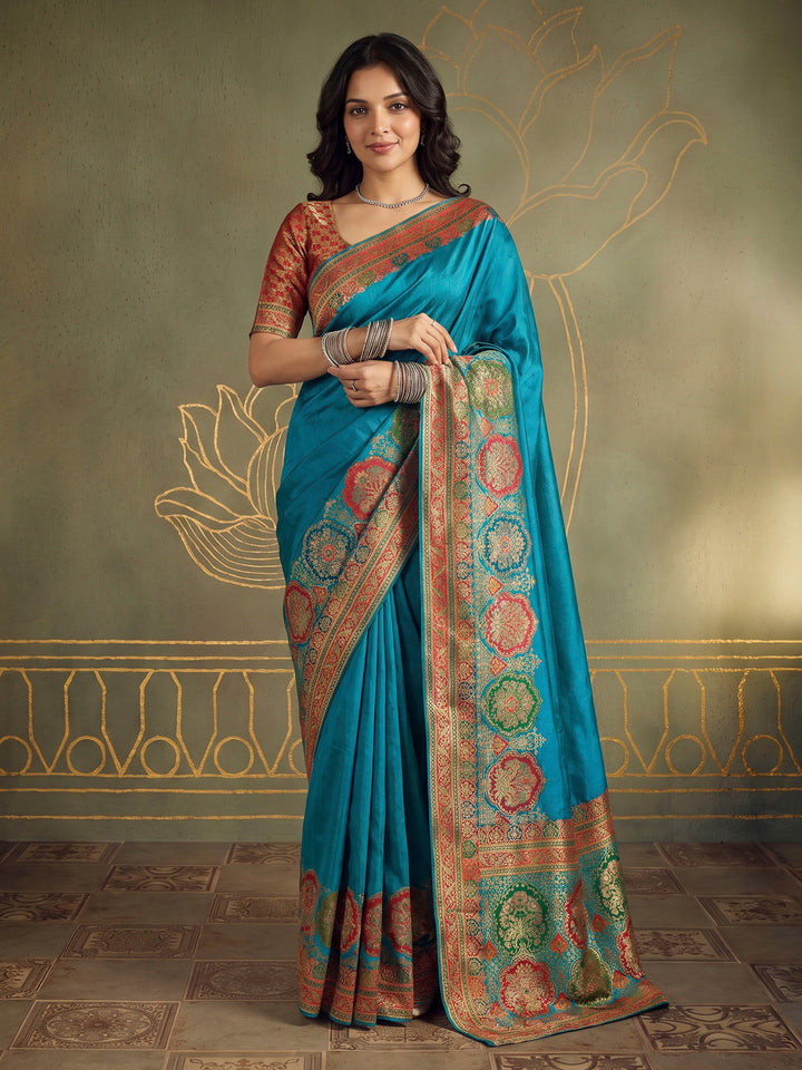 Firozee Dola Silk Woven Saree