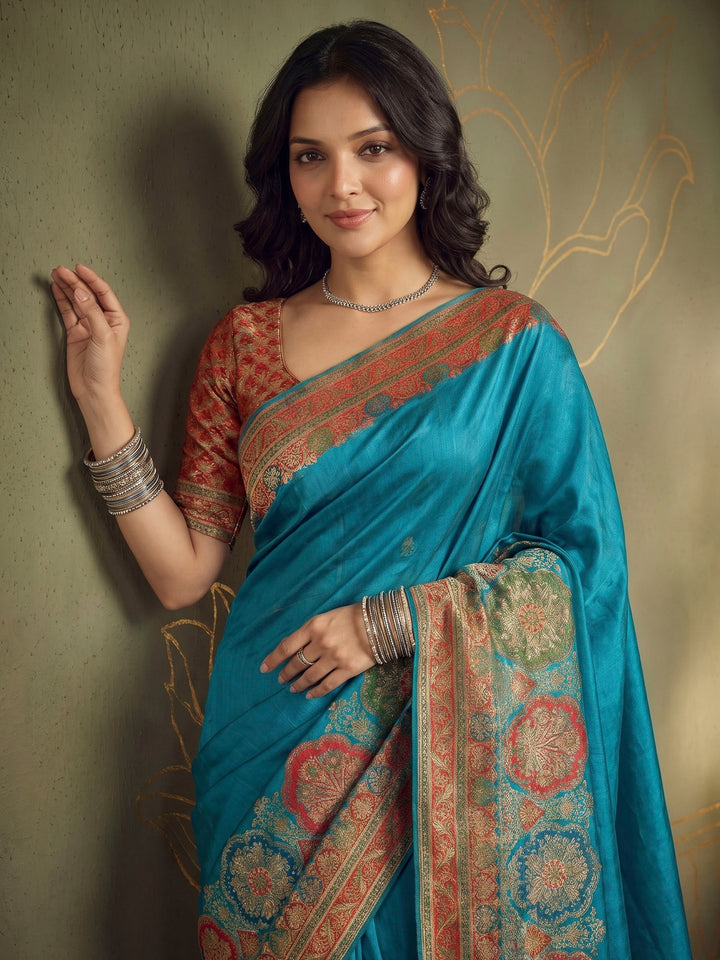 Firozee Dola Silk Woven Saree