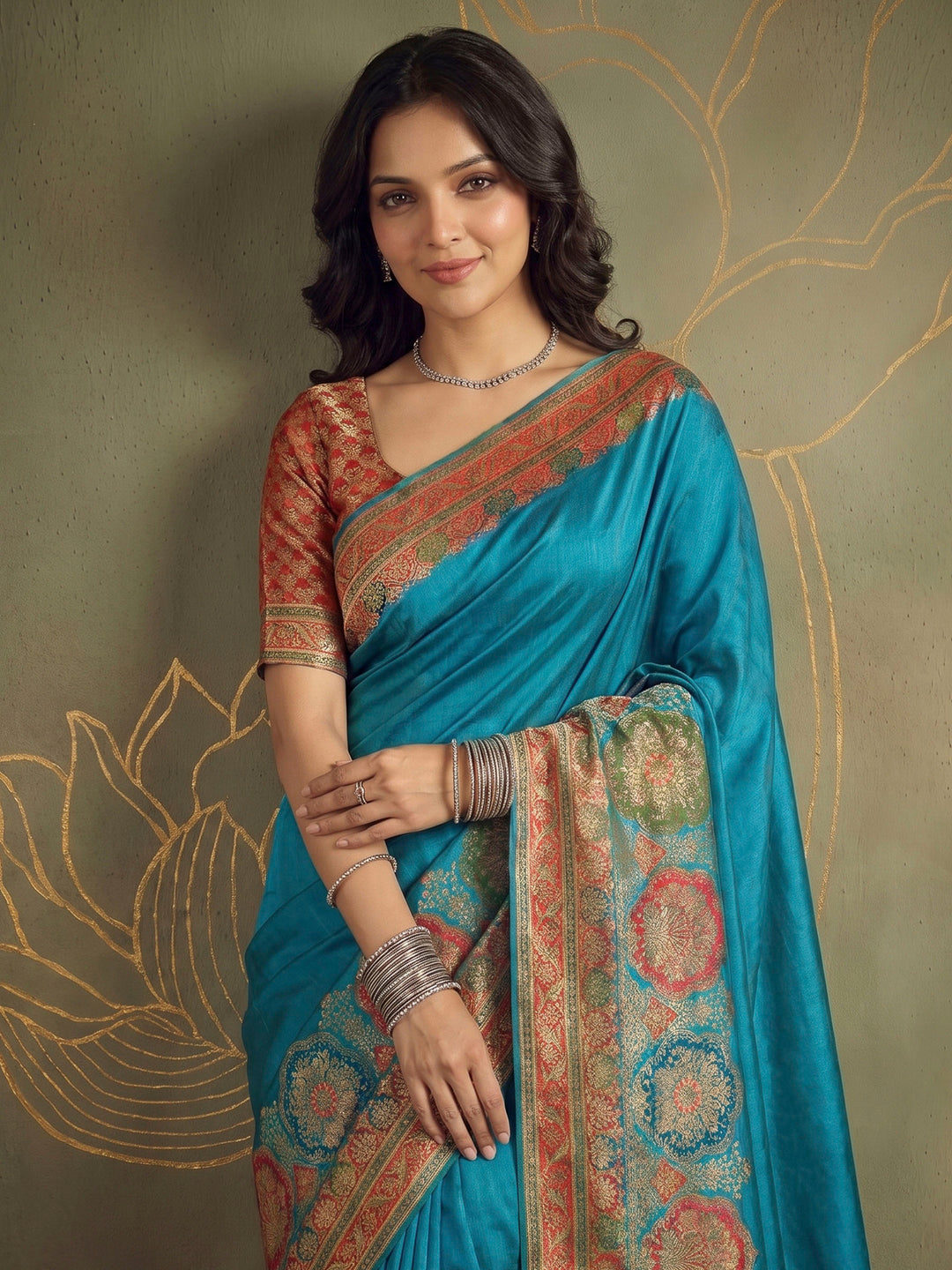 Firozee Dola Silk Woven Saree