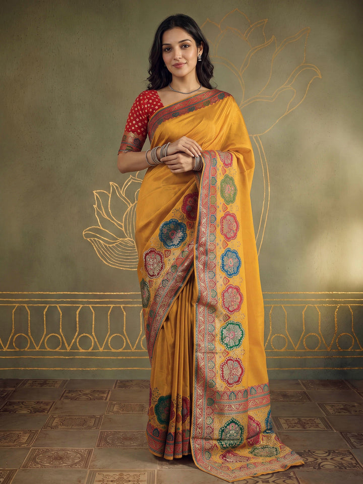 Mustard Dola Silk Woven Saree